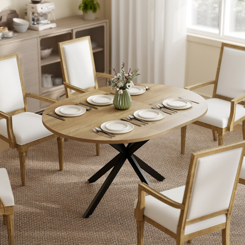 Table à manger extensible ovale pour 4 à 6 personnes, table de cuisine avec rallonge 100-135 cm, effet bois naturel-1