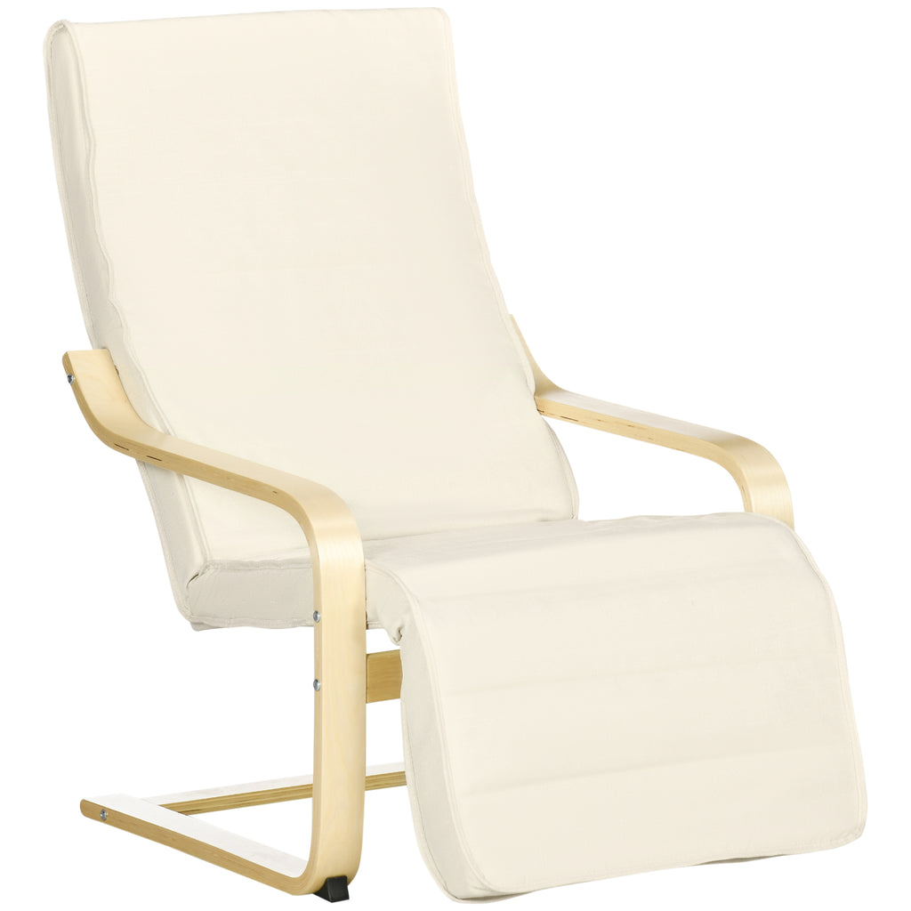 Fauteuil Relax Confort et Relaxation avec Repose-Pied réglable déhoussable 94 x 66,5 x 100 cm cm Bois Massif Crème-0