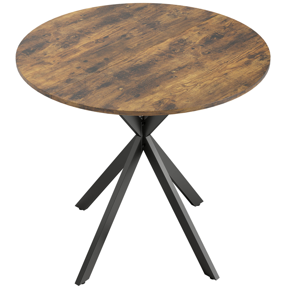 Table à Manger Ronde pour 2 Personnes avec Plateau Aspect Bois et Piètement Croisé en Acier, Brun Rustique-0