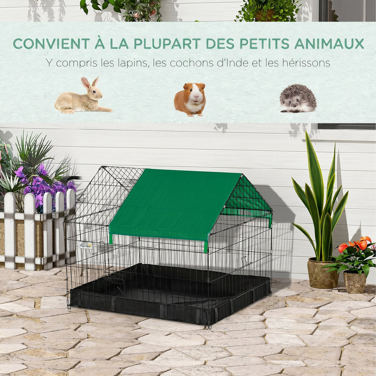 Cage enclos lapins petits animaux rongeurs Intérieur ou Extérieurs avec bache Protection Inclus - 90 x 75 x 75 cm-5