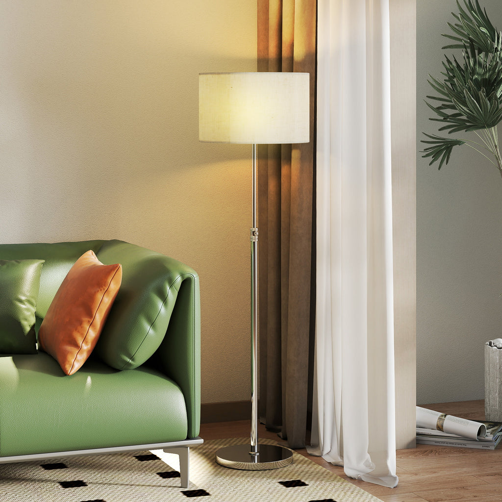 Lampadaire sur pied salon, lampe sur pied dimmable avec télécommande, abat-jour en lin, hauteur réglable 133-168cm, argent-1