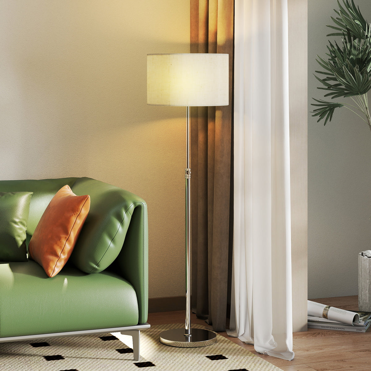 Lampadaire sur pied salon, lampe sur pied dimmable avec télécommande, abat-jour en lin, hauteur réglable 133-168cm, argent-1