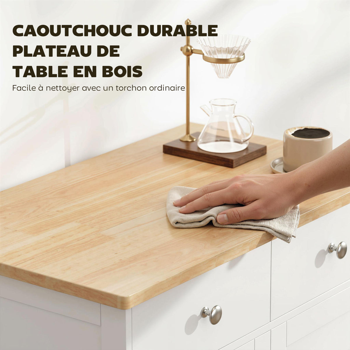 Meuble de rangement buffet salon avec placards à portes, 2 tiroirs et étagère réglable, armoire de rangement pour salon, cuisine, chambre, blanc et bois naturel-4