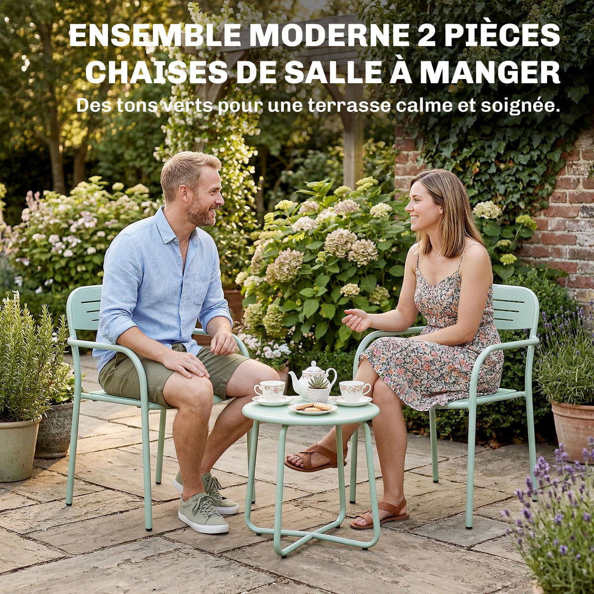 Lot de 2 Chaises de Jardin Salon de Jardin Empilable Résistant aux Intempéries avec Accoudoirs 56x58x78cm Vert-3