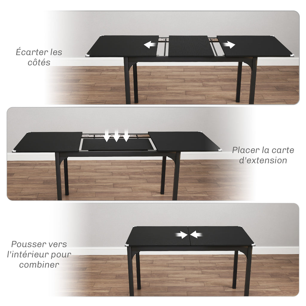 Table à manger extensible de 4 à 6 personnes, pieds en acier, pour petits espaces, salle à manger, noir-4