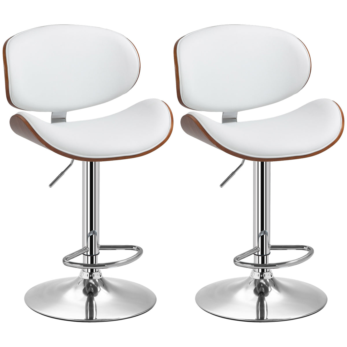 Lot de 2 chaises de bar tabouret hauteur réglable revêtement synthétique 53 x 52 x 92-112 cm blanc-0