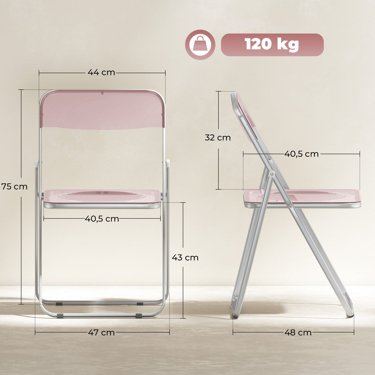 Lot de 4 chaises pliantes en acrylique et acier, chaises pliantes portables pour maison, salle à manger, roses-2