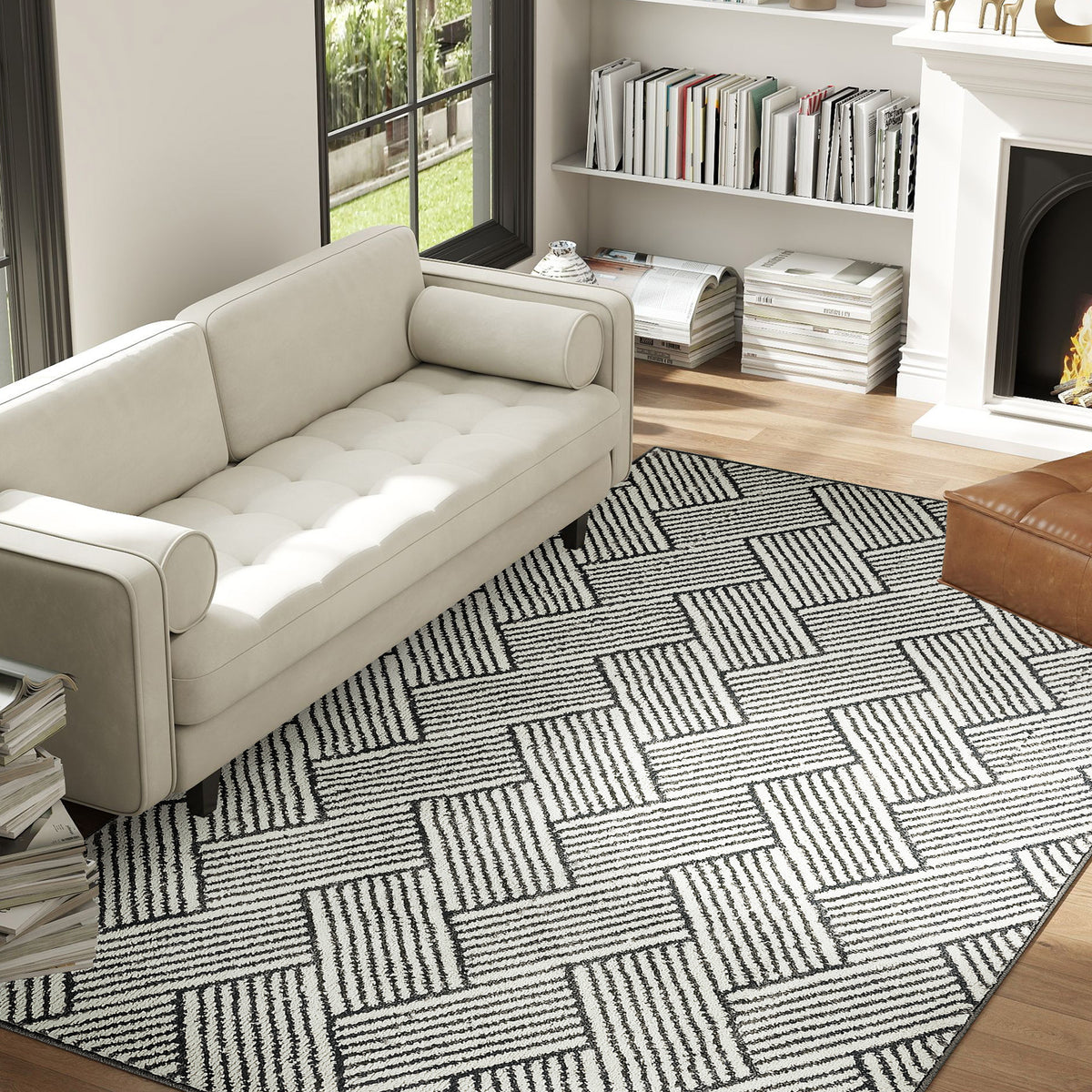 Tapis salon 200 x 140 cm poils courts lavable en machine hypoallergénique pour salon, chambre à coucher, bureau, gris-1