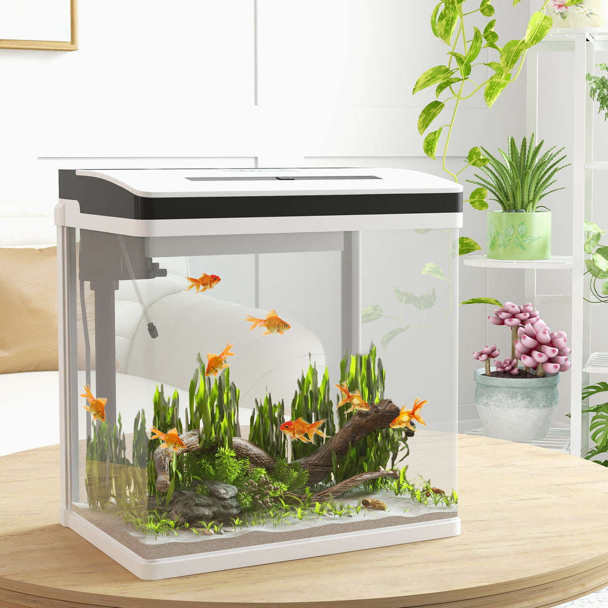 Aquarium en verre avec filtre couvercle et lumière LED pour poissons capacité 28L 38 x 26 x 39,5 cm blanc-1