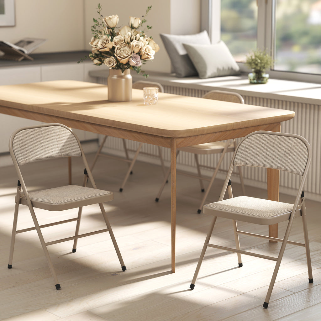 Lot de 2 chaises pliantes chaises de salle à manger portables cadre en acier dim. 45l x 46P x 78H cm beige-6