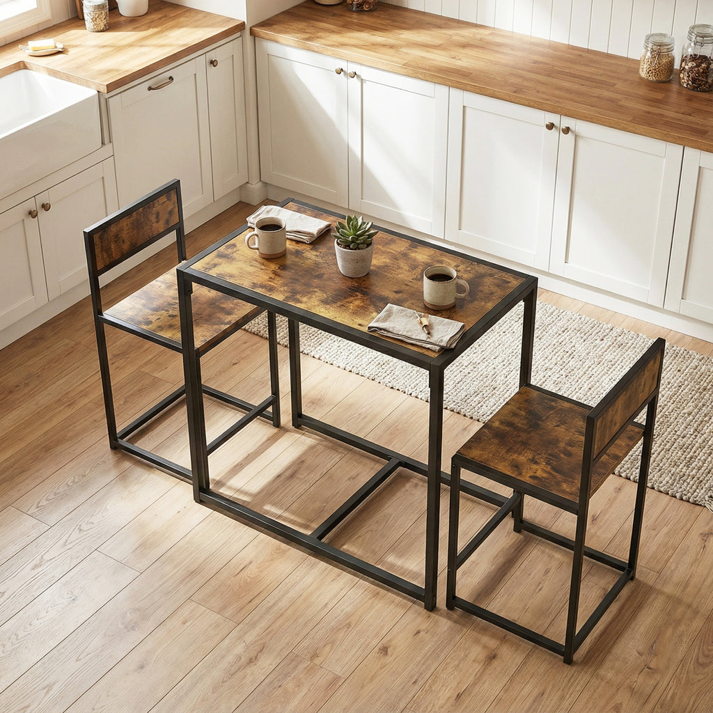 Ensemble table et chaises , table à manger 3 pièces avec 2 chaises encastrables, pour cuisine salon maison, marron-8