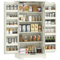 Buffet cuisine armoire de cuisine 5 niveaux avec portes et étagères réglables 60l x 40P x 120H cm grain de bois crème-0