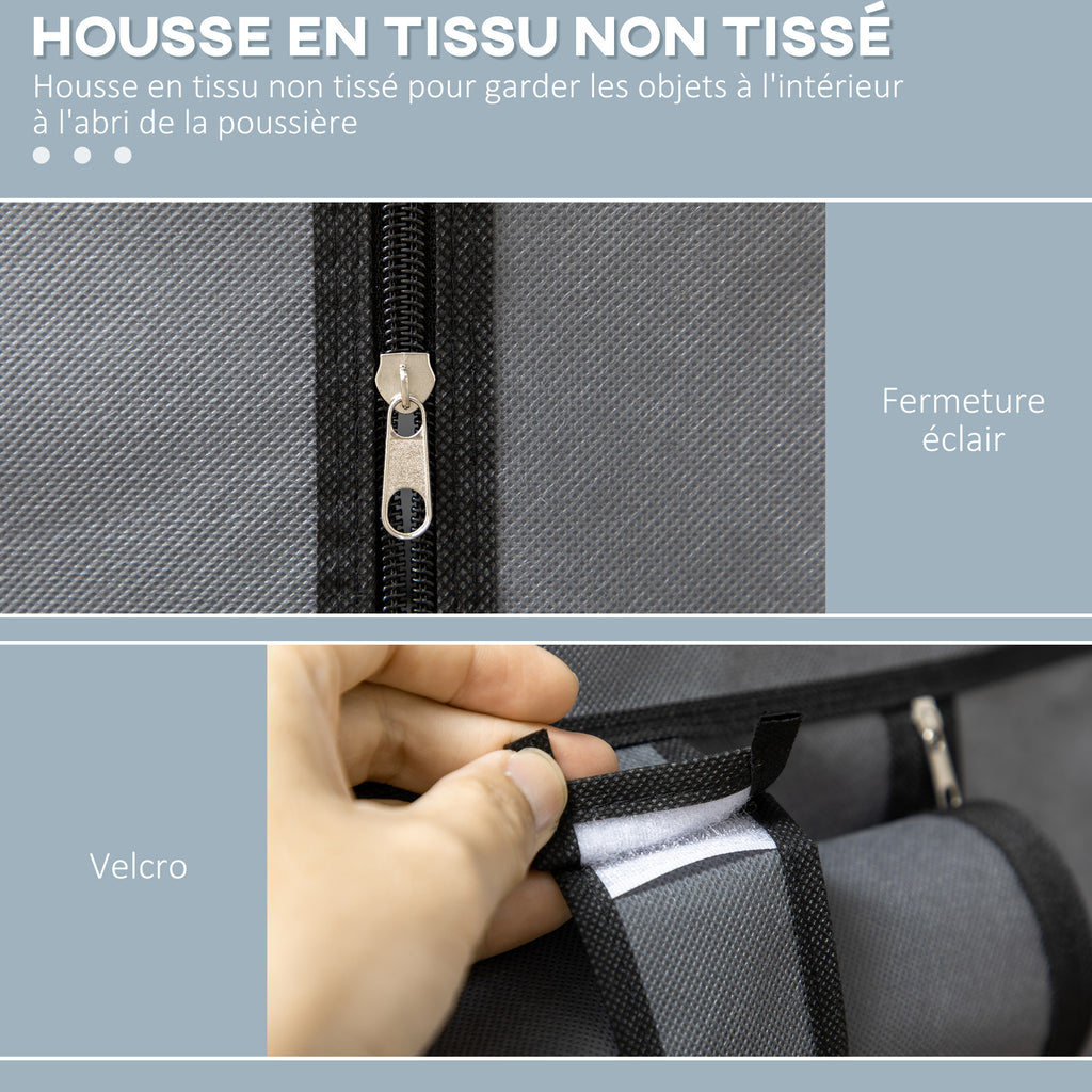 Armoire penderie multi-rangement - 6 étagères, 1 barre - non tissé gris-4