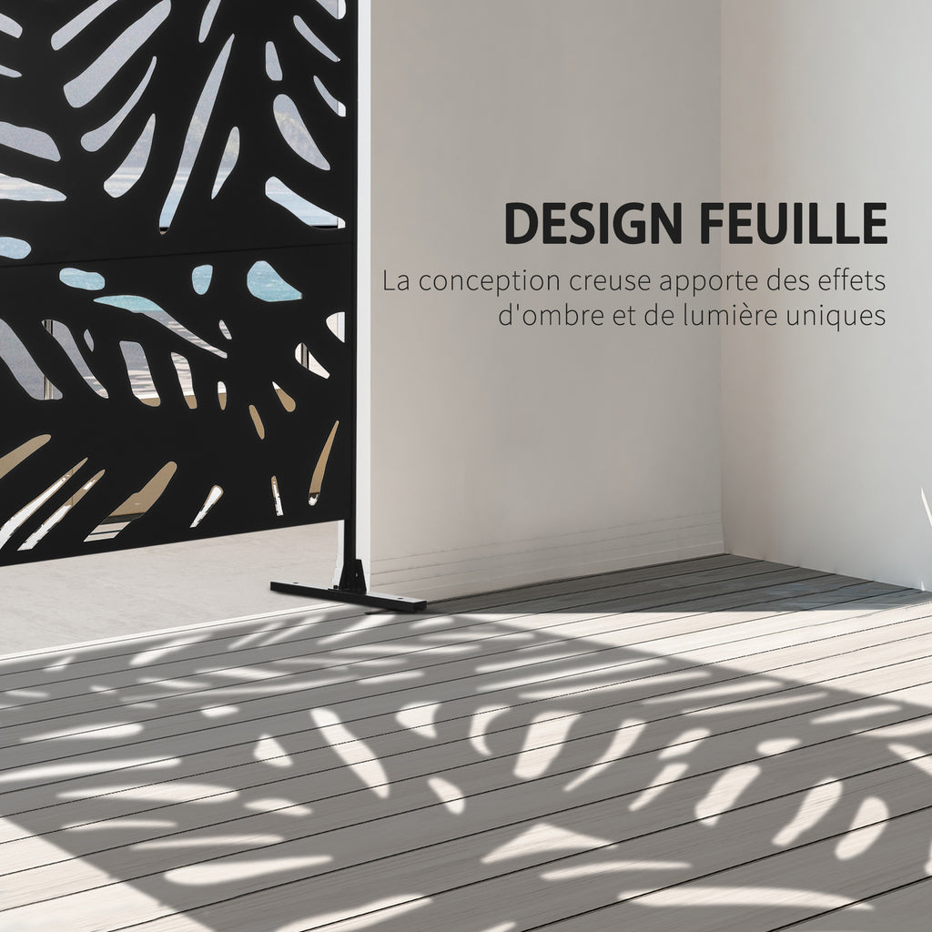 Panneau brise vue décoratif extérieur noir à motif végétal en métal - 122 x 45 x 198 cm-3