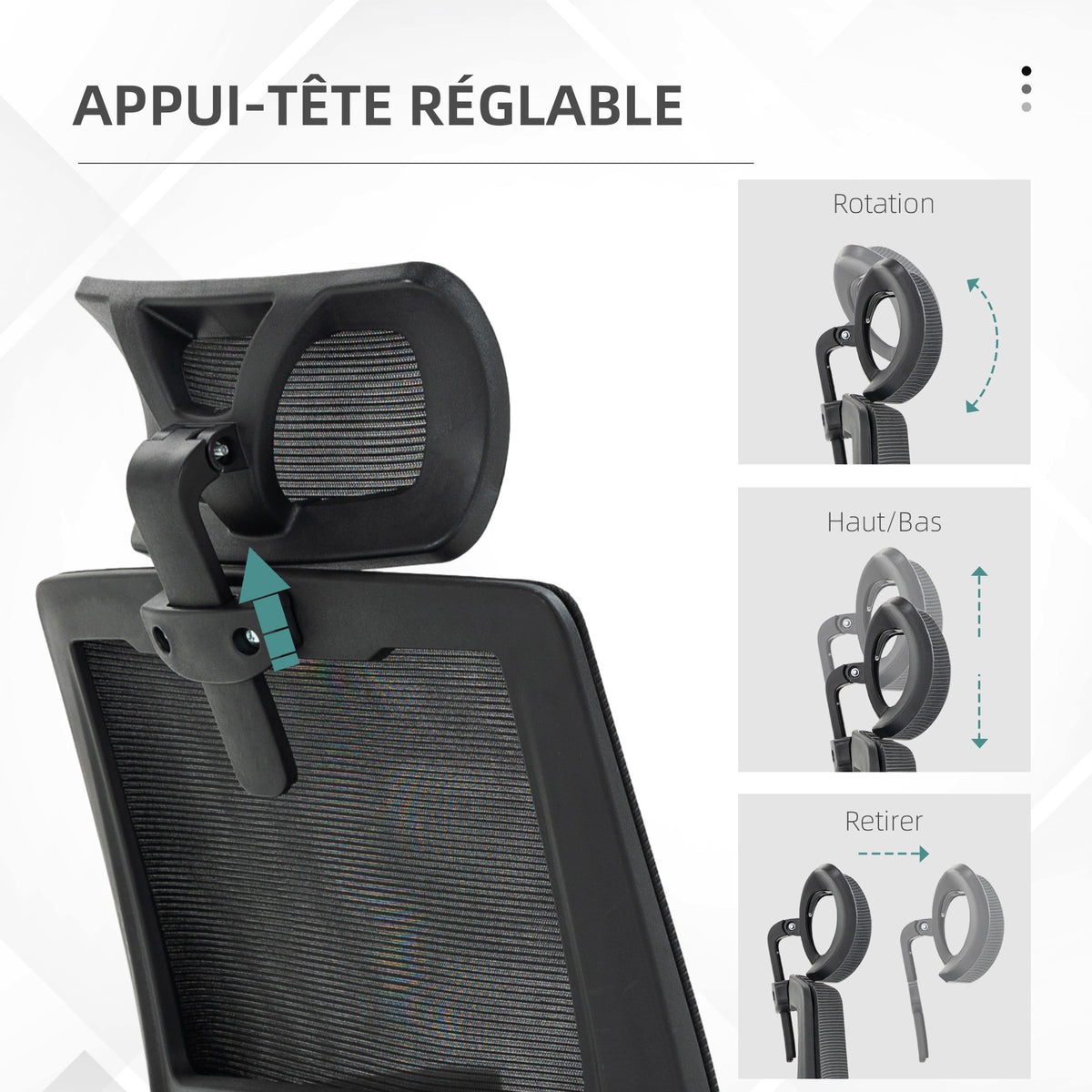 Fauteuil de bureau réglable tissu maille polyester dossier ergonomique inclinable pivotant Noir-6